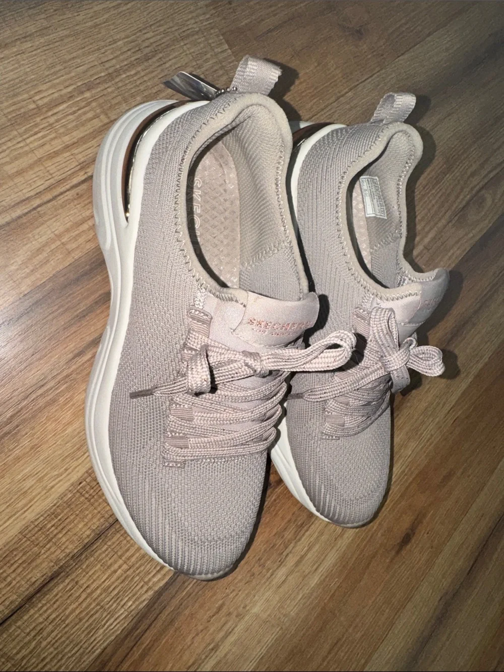 Skechers Women's Beige Knit Slip-On Athletic Sneakers